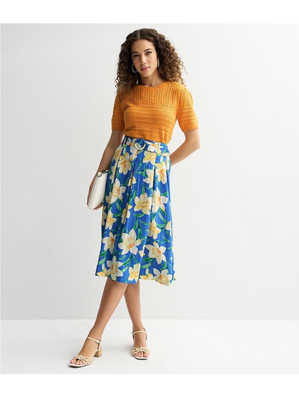 Draper James Blue Floral Midi Skirt with Cream & Yellow Blooms (XXL)